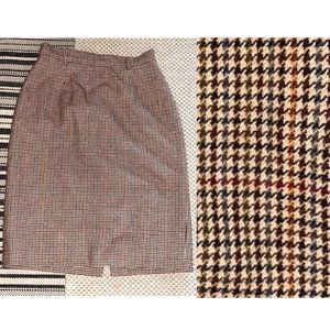 Ralph Lauren Blue Label Houndstooth Wool Skirt Vintage Check Plaid Tweed Pencil